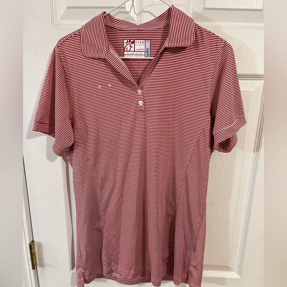 2 Women’s Striped Size Medium Short Sleeve Chick-Fila Uniform Shirts